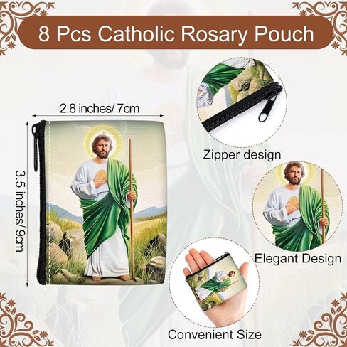 Windyun 8 Pcs Catholic Rosary Pouch 3.5'' x 2.8'' Coin Purse Rosary Holder Rosary Beads Bag with Zipper for Prayer Storage(Religious) in Kuwait