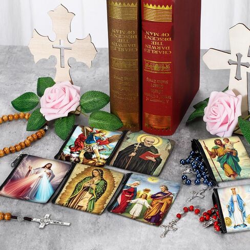 Windyun 8 Pcs Catholic Rosary Pouch 3.5'' x 2.8'' Coin Purse Rosary Holder Rosary Beads Bag with Zipper for Prayer Storage(Religious) in Kuwait
