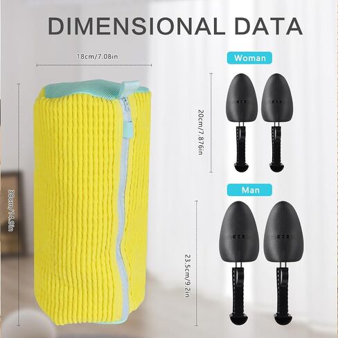 Shoe Washing Machine Bag,Laundry Shoe Bag for Washing and Dehydration,with 2 Pairs Adjustable Shoe Trees,Shoe Cleaning Bag for Most Types and Sizes（2PCS） (Yellow) in Saudi Arabia