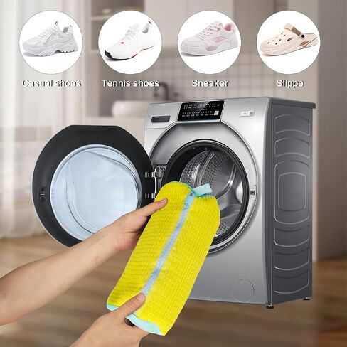 Shoe Washing Machine Bag,Laundry Shoe Bag for Washing and Dehydration,with 2 Pairs Adjustable Shoe Trees,Shoe Cleaning Bag for Most Types and Sizes（2PCS） (Yellow) in Saudi Arabia