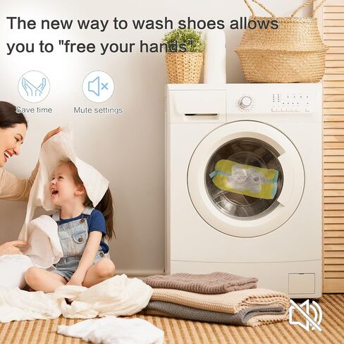 Shoe Washing Machine Bag,Laundry Shoe Bag for Washing and Dehydration,with 2 Pairs Adjustable Shoe Trees,Shoe Cleaning Bag for Most Types and Sizes（2PCS） (Yellow) in Saudi Arabia