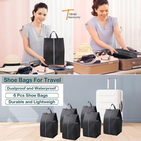 6 Pack Luggage Black Shoe Bags for Travel, Shoe Organizer Men & Women Travel Shoe Bag Waterproof in Saudi Arabia