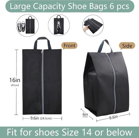 6 Pack Luggage Black Shoe Bags for Travel, Shoe Organizer Men & Women Travel Shoe Bag Waterproof in Saudi Arabia
