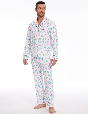 Men Adult Christmas Winter Long Shirt Pajama Pants Set Sleepwear (M) White in Saudi Arabia