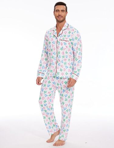 Men Adult Christmas Winter Long Shirt Pajama Pants Set Sleepwear (M) White in Saudi Arabia