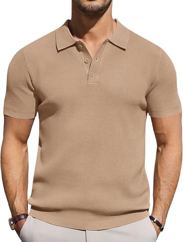 COOFANDY رجل متماسكة Polos سليم صالح الأعمال كم قصير بولو البلوزات الصيف عادية مضلع الياقة بولو البلوز in Saudi Arabia