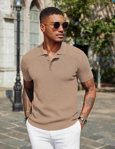 COOFANDY رجل متماسكة Polos سليم صالح الأعمال كم قصير بولو البلوزات الصيف عادية مضلع الياقة بولو البلوز in Saudi Arabia