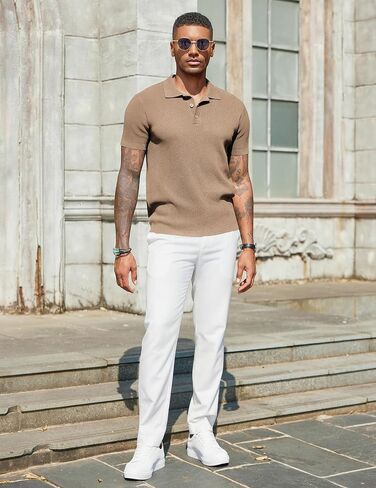 COOFANDY رجل متماسكة Polos سليم صالح الأعمال كم قصير بولو البلوزات الصيف عادية مضلع الياقة بولو البلوز in Saudi Arabia