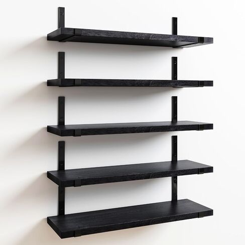 Fixwal Floating Shelves Set of 5, Width 4.7 Inches Black Wall Shelves, Rustic Wood Wall Storage Shelves for Bedroom, Living Room, Kitchen, Bathroom, Home Decor, Laundry Room, Office and Plants (Black) in Saudi Arabia