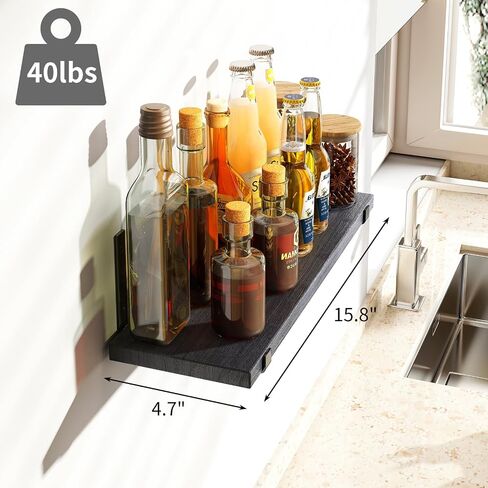 Fixwal Floating Shelves Set of 5, Width 4.7 Inches Black Wall Shelves, Rustic Wood Wall Storage Shelves for Bedroom, Living Room, Kitchen, Bathroom, Home Decor, Laundry Room, Office and Plants (Black) in Saudi Arabia
