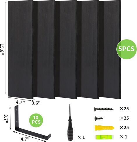 Fixwal Floating Shelves Set of 5, Width 4.7 Inches Black Wall Shelves, Rustic Wood Wall Storage Shelves for Bedroom, Living Room, Kitchen, Bathroom, Home Decor, Laundry Room, Office and Plants (Black) in Saudi Arabia