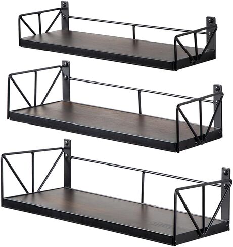 Qidordour Floating Shelves for Wall Set of 3, Rustic Wood Wall Shelves for Home Decor, Wall Mounted Farmhouse Floating Shelf for Living Room, Bathroom, Bedroom and Kitchen (Brown) in Saudi Arabia