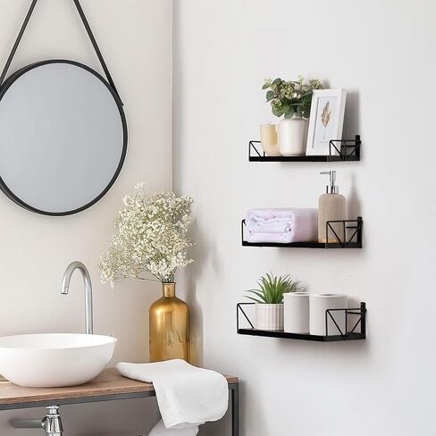 Qidordour Floating Shelves for Wall Set of 3, Rustic Wood Wall Shelves for Home Decor, Wall Mounted Farmhouse Floating Shelf for Living Room, Bathroom, Bedroom and Kitchen (Brown) in Saudi Arabia
