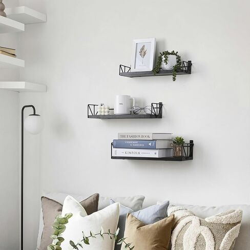 Qidordour Floating Shelves for Wall Set of 3, Rustic Wood Wall Shelves for Home Decor, Wall Mounted Farmhouse Floating Shelf for Living Room, Bathroom, Bedroom and Kitchen (Brown) in Saudi Arabia