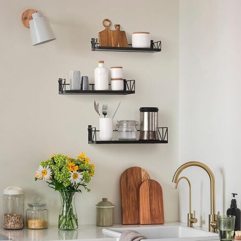 Qidordour Floating Shelves for Wall Set of 3, Rustic Wood Wall Shelves for Home Decor, Wall Mounted Farmhouse Floating Shelf for Living Room, Bathroom, Bedroom and Kitchen (Brown) in Saudi Arabia