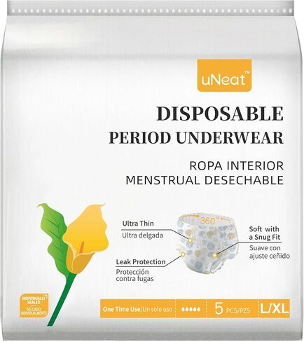 uNeat Disposable Period Underwear for Women, Unscented, Overnight, Ultra-Thin and Leakproof for Period, Postpartum, and Incontinence (Size S/M, 5 Count) in Saudi Arabia