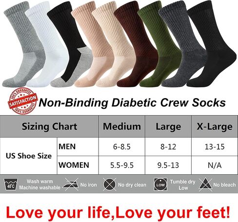 Well Knitting Loose Men's Diabetic Crew Socks,Non-Binding Top,Seamless Toe,Semi Cushion,Breathable Soft Coolmax Socks 4 Pairs in Saudi Arabia