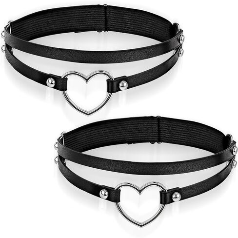 Leather Thigh Garter Belt, 2Pcs Adjustable Elastic Garter Belt for Women, Punk 2 Rows Heart O Ring Leg Garter Gothic Garter for Women in Saudi Arabia