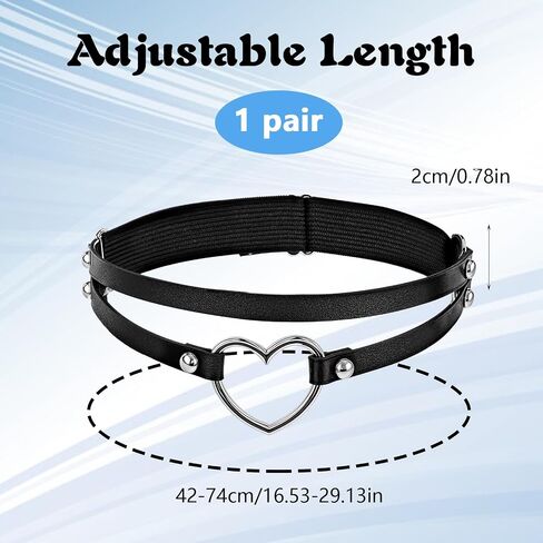Leather Thigh Garter Belt, 2Pcs Adjustable Elastic Garter Belt for Women, Punk 2 Rows Heart O Ring Leg Garter Gothic Garter for Women in Saudi Arabia