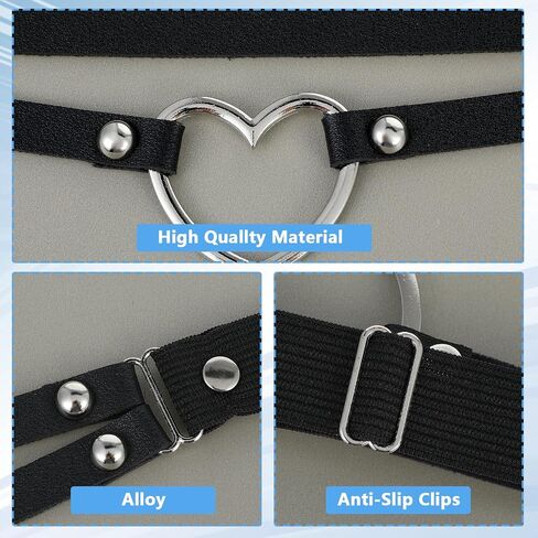 Leather Thigh Garter Belt, 2Pcs Adjustable Elastic Garter Belt for Women, Punk 2 Rows Heart O Ring Leg Garter Gothic Garter for Women in Saudi Arabia