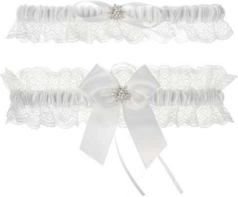 2Pcs Bridal Garters Set, Lace Wedding Garter for Bride Rhinestones Stretch Garter Leg Garter for Weddings Party in Saudi Arabia