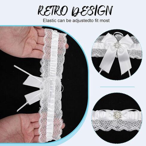 2Pcs Bridal Garters Set, Lace Wedding Garter for Bride Rhinestones Stretch Garter Leg Garter for Weddings Party in Saudi Arabia