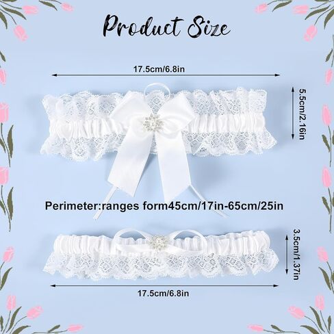 2Pcs Bridal Garters Set, Lace Wedding Garter for Bride Rhinestones Stretch Garter Leg Garter for Weddings Party in Saudi Arabia