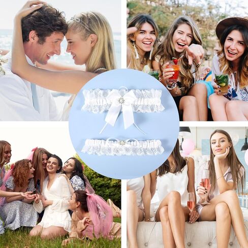 2Pcs Bridal Garters Set, Lace Wedding Garter for Bride Rhinestones Stretch Garter Leg Garter for Weddings Party in Saudi Arabia