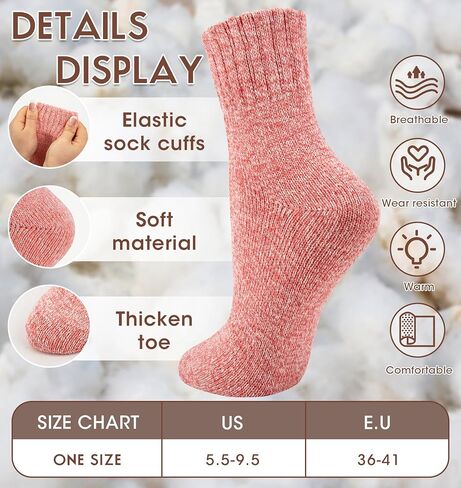 YSense Pack of 5 Womens Wool Socks Winter Warm Hiking Socks Casual Calf Athletic Socks Gifts in Kuwait