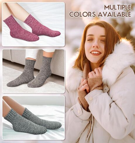 YSense Pack of 5 Womens Wool Socks Winter Warm Hiking Socks Casual Calf Athletic Socks Gifts in Kuwait