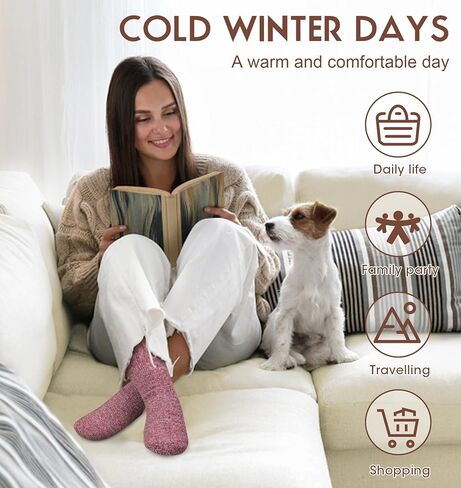 YSense Pack of 5 Womens Wool Socks Winter Warm Hiking Socks Casual Calf Athletic Socks Gifts in Kuwait