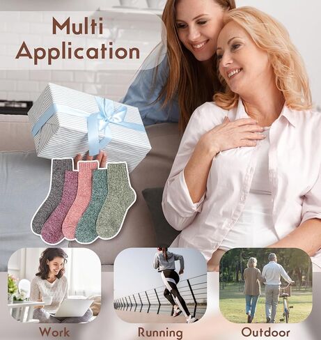 YSense Pack of 5 Womens Wool Socks Winter Warm Hiking Socks Casual Calf Athletic Socks Gifts in Kuwait