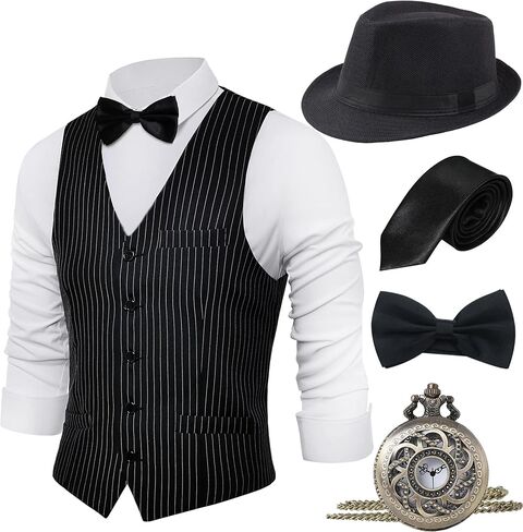 BABEYOND 1920s Mens Gatsby Gangster Vest Costume Accessories Set Fedora Hat in Saudi Arabia