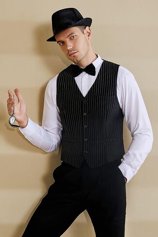 BABEYOND 1920s Mens Gatsby Gangster Vest Costume Accessories Set Fedora Hat in Saudi Arabia
