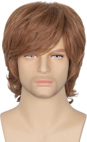 Miss U Hair Shaggy Wig Men Short Wavy Brown Wig Halloween Cosplay 60s 70s Male Rocker Costume Wig in Kuwait