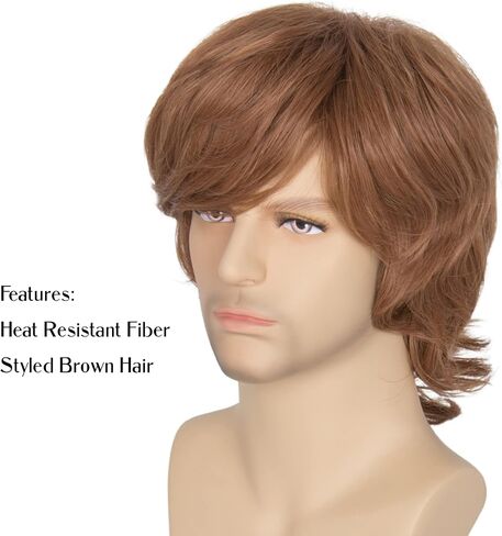 Miss U Hair Shaggy Wig Men Short Wavy Brown Wig Halloween Cosplay 60s 70s Male Rocker Costume Wig in Kuwait