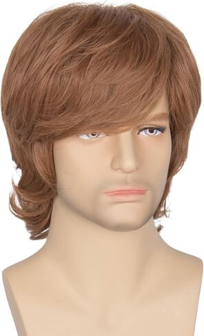 Miss U Hair Shaggy Wig Men Short Wavy Brown Wig Halloween Cosplay 60s 70s Male Rocker Costume Wig in Kuwait