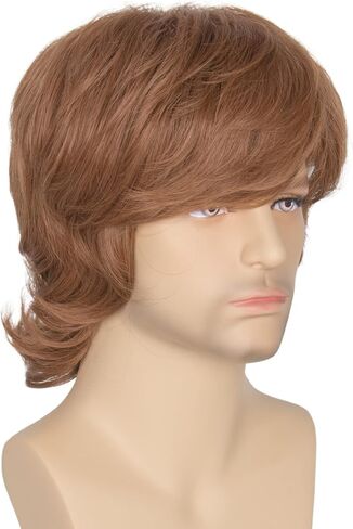 Miss U Hair Shaggy Wig Men Short Wavy Brown Wig Halloween Cosplay 60s 70s Male Rocker Costume Wig in Kuwait