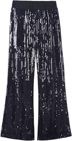 WELAKEN Girls Sequin Flare Pants Sparkle Elastic Waist Dance Pants with Pockets in Kuwait
