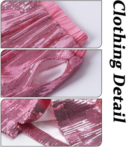 WELAKEN Girls Sequin Flare Pants Sparkle Elastic Waist Dance Pants with Pockets in Saudi Arabia