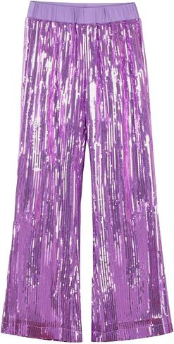 WELAKEN Girls Sequin Flare Pants Sparkle Elastic Waist Dance Pants with Pockets in Saudi Arabia