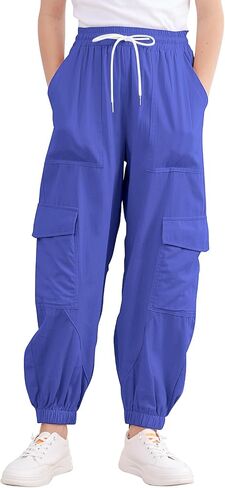 Girls Cargo Pants Elastic Waist Casual Jogger Pants for Girls Streetwear Loose Parachute with Pockets 7-14Years in Saudi Arabia