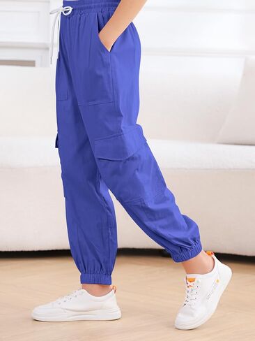 Girls Cargo Pants Elastic Waist Casual Jogger Pants for Girls Streetwear Loose Parachute with Pockets 7-14Years in Saudi Arabia