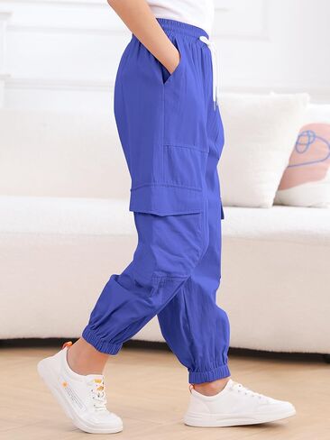 Girls Cargo Pants Elastic Waist Casual Jogger Pants for Girls Streetwear Loose Parachute with Pockets 7-14Years in Saudi Arabia
