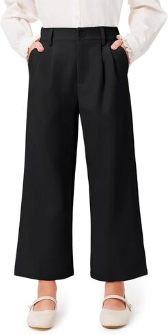 Haloumoning Girls Uniform Pants Kids High Waisted Wide Leg Dress Pants Casual Trousers with Pockets 5-14 Years in Kuwait