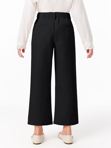 Haloumoning Girls Uniform Pants Kids High Waisted Wide Leg Dress Pants Casual Trousers with Pockets 5-14 Years in Kuwait