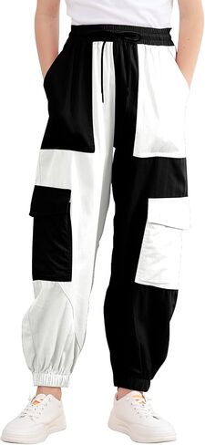 Girls Cargo Pants Elastic Waist Casual Jogger Pants for Girls Streetwear Loose Parachute with Pockets 7-14Years in Saudi Arabia