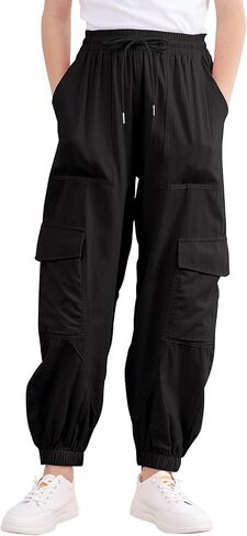 Girls Cargo Pants Elastic Waist Casual Jogger Pants for Girls Streetwear Loose Parachute with Pockets 7-14Years in Saudi Arabia
