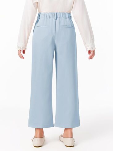 Haloumoning Girls Uniform Pants Kids High Waisted Wide Leg Dress Pants Casual Trousers with Pockets 5-14 Years in Kuwait