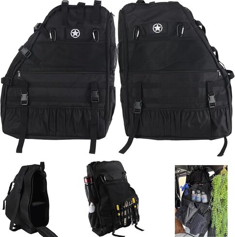 Wrangler Roll Bar Storage Bag Cage with Star Logo for JK TL LJ JL 4-Door Organizers Accessories with Multi-Pockets Tool Kits Bottle Drink Phone Gadget Holder - Pack of 2 Cargo Bag Saddlebag in Kuwait